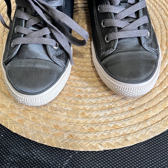 Aldo Silver Spikes Studs Satin High Top Canvas Sneakers Size 6 - Picture 9 of 12